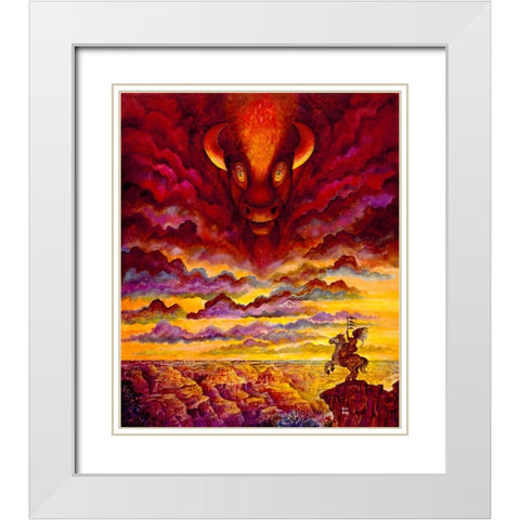 Raging Buffalo White Modern Wood Framed Art Print with Double Matting by Bell, Bill