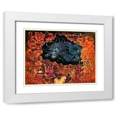 Zodiac Dragon White Modern Wood Framed Art Print with Double Matting by Bell, Bill