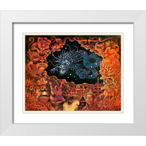 Zodiac Dragon White Modern Wood Framed Art Print with Double Matting by Bell, Bill