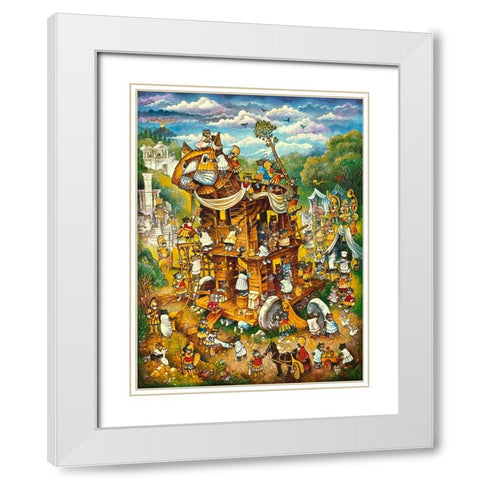 Trojan Cats White Modern Wood Framed Art Print with Double Matting by Bell, Bill