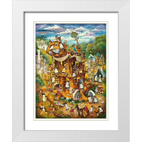 Trojan Cats White Modern Wood Framed Art Print with Double Matting by Bell, Bill