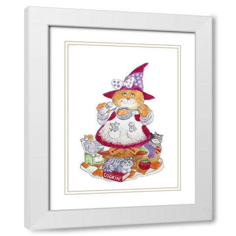 Cookin Cat White Modern Wood Framed Art Print with Double Matting by Bell, Bill