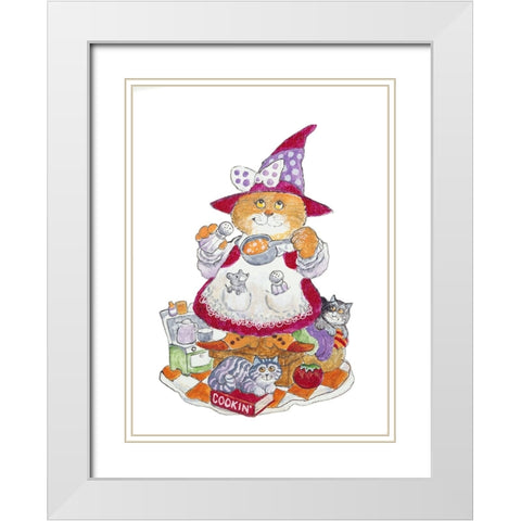 Cookin Cat White Modern Wood Framed Art Print with Double Matting by Bell, Bill