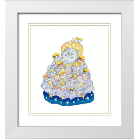 The Angel Cats White Modern Wood Framed Art Print with Double Matting by Bell, Bill