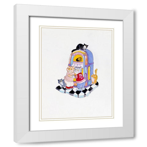 50s Cats White Modern Wood Framed Art Print with Double Matting by Bell, Bill