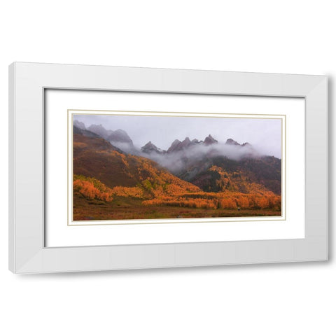 A Walk In The Autumn Mist White Modern Wood Framed Art Print with Double Matting by Sherrell, Bill