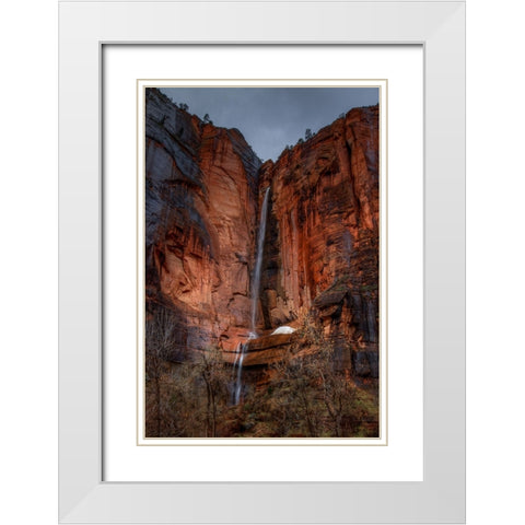 Waterfall Beauty At Zion White Modern Wood Framed Art Print with Double Matting by Sherrell, Bill