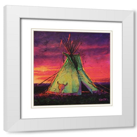 Sunset Tipi White Modern Wood Framed Art Print with Double Matting by Langton, Bruce