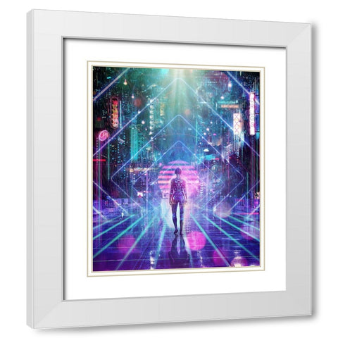 Neon Zone White Modern Wood Framed Art Print with Double Matting by Gray, Cameron