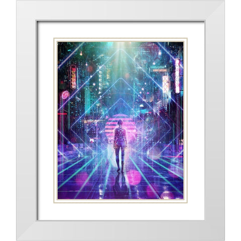 Neon Zone White Modern Wood Framed Art Print with Double Matting by Gray, Cameron