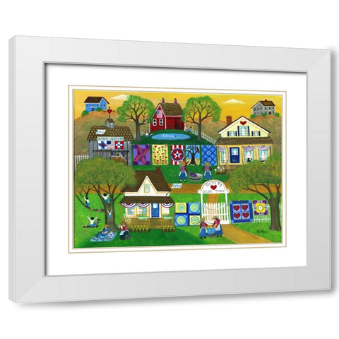 Old Tyme Barn Folk Art Quilts White Modern Wood Framed Art Print with Double Matting by Bartley, Cheryl