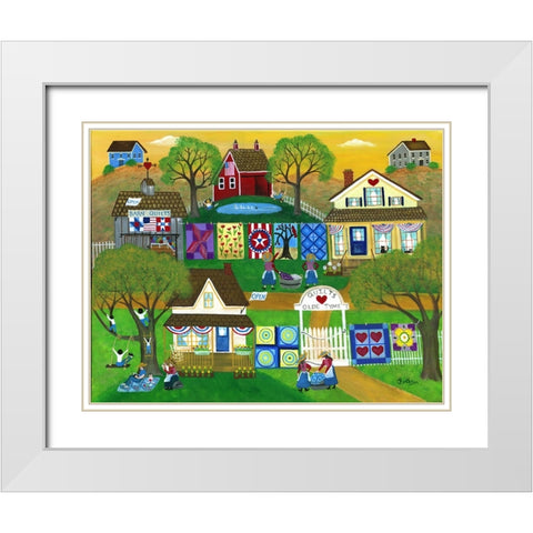Old Tyme Barn Folk Art Quilts White Modern Wood Framed Art Print with Double Matting by Bartley, Cheryl