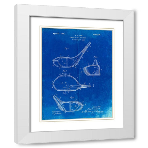 PP9-Faded Blueprint Golf Driver 1925 Patent Poster White Modern Wood Framed Art Print with Double Matting by Borders, Cole