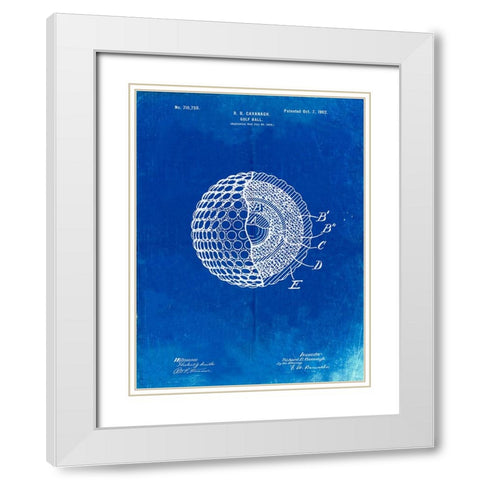 PP42-Faded Blueprint Golf Ball 1902 Patent Poster White Modern Wood Framed Art Print with Double Matting by Borders, Cole