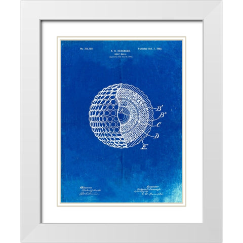 PP42-Faded Blueprint Golf Ball 1902 Patent Poster White Modern Wood Framed Art Print with Double Matting by Borders, Cole