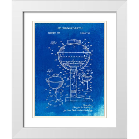 PP206-Faded Blueprint Webber Gas Grill 1972 Patent Poster White Modern Wood Framed Art Print with Double Matting by Borders, Cole