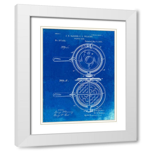 PP209-Faded Blueprint Waffle Iron Patent Poster White Modern Wood Framed Art Print with Double Matting by Borders, Cole