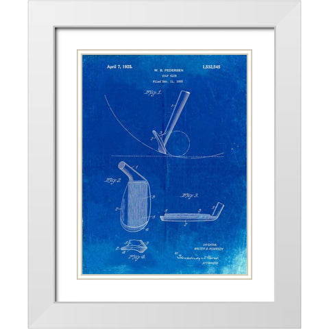 PP240-Faded Blueprint Golf Wedge 1923 Patent Poster White Modern Wood Framed Art Print with Double Matting by Borders, Cole