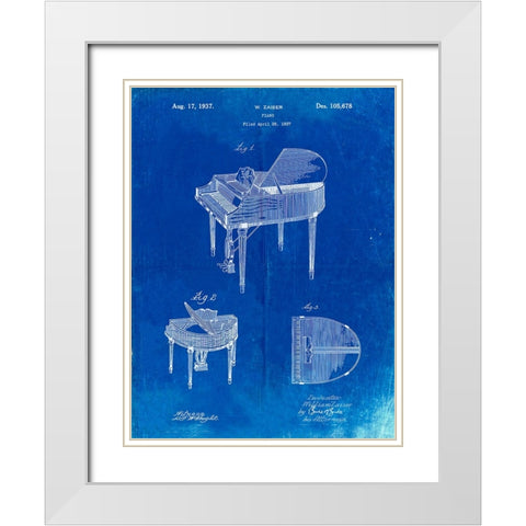PP252-Faded Blueprint Wurlitzer Butterfly Model 235 Piano Patent Poster White Modern Wood Framed Art Print with Double Matting by Borders, Cole