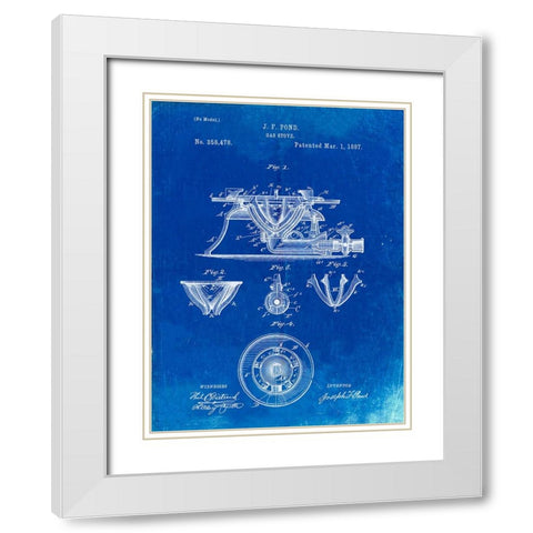 PP274-Faded Blueprint Gas Stove Range 1887 Patent Poster White Modern Wood Framed Art Print with Double Matting by Borders, Cole
