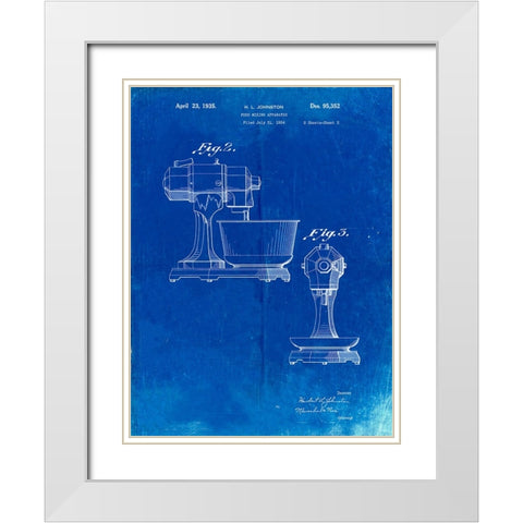 PP337-Faded Blueprint KitchenAid Mixer Patent Poster White Modern Wood Framed Art Print with Double Matting by Borders, Cole