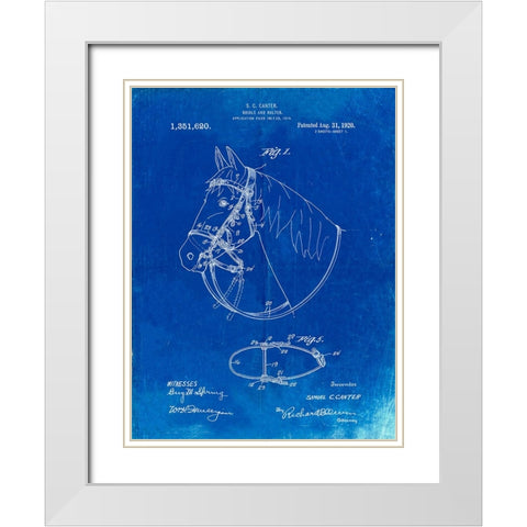 PP338-Faded Blueprint Bridle and Halter Patent Poster White Modern Wood Framed Art Print with Double Matting by Borders, Cole