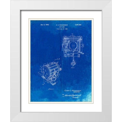 PP387-Faded Blueprint Movie Set Lighting Patent Poster White Modern Wood Framed Art Print with Double Matting by Borders, Cole