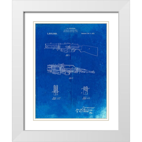 PP469-Faded Blueprint M1919 Browning Automic Rifle Patent Poster White Modern Wood Framed Art Print with Double Matting by Borders, Cole