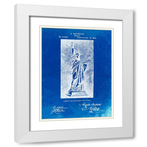 PP474-Faded Blueprint Statue Of Liberty Poster White Modern Wood Framed Art Print with Double Matting by Borders, Cole