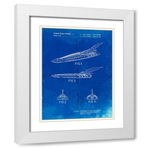 PP483-Faded Blueprint Batman Forever Batboat Patent Poster White Modern Wood Framed Art Print with Double Matting by Borders, Cole