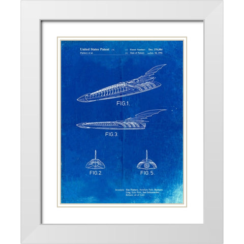 PP483-Faded Blueprint Batman Forever Batboat Patent Poster White Modern Wood Framed Art Print with Double Matting by Borders, Cole