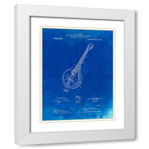 PP499-Faded Blueprint Gibson Mandolin Bridge Patent Poster White Modern Wood Framed Art Print with Double Matting by Borders, Cole