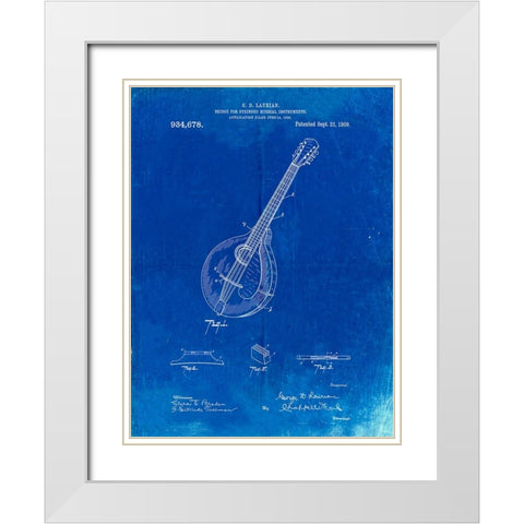 PP499-Faded Blueprint Gibson Mandolin Bridge Patent Poster White Modern Wood Framed Art Print with Double Matting by Borders, Cole