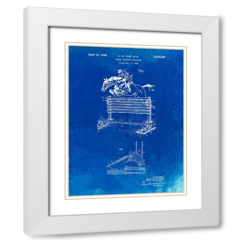 PP507-Faded Blueprint Equestrian Training Oxer Patent Poster White Modern Wood Framed Art Print with Double Matting by Borders, Cole
