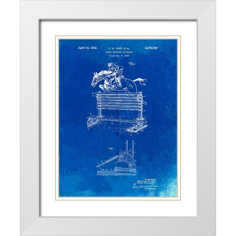 PP507-Faded Blueprint Equestrian Training Oxer Patent Poster White Modern Wood Framed Art Print with Double Matting by Borders, Cole