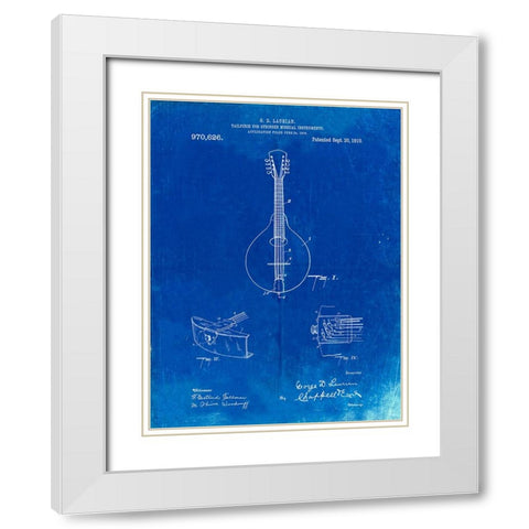 PP514-Faded Blueprint Gibson Mandolin Tailpiece Patent Poster White Modern Wood Framed Art Print with Double Matting by Borders, Cole