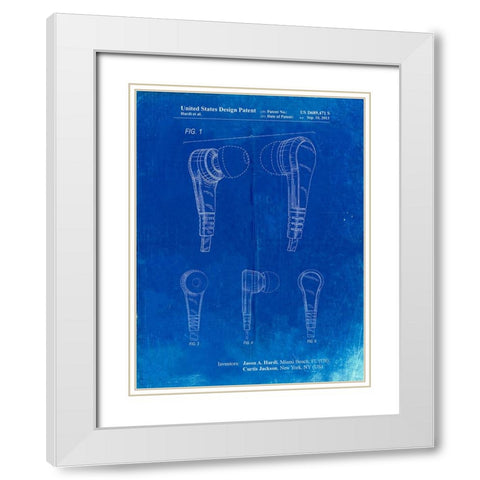 PP686-Faded Blueprint Ear Buds Patent Poster White Modern Wood Framed Art Print with Double Matting by Borders, Cole
