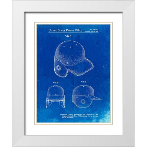 PP716-Faded Blueprint Baseball Helmet Patent Poster White Modern Wood Framed Art Print with Double Matting by Borders, Cole