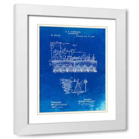 PP728-Faded Blueprint Beer Brewing Science 1893 Patent Poster White Modern Wood Framed Art Print with Double Matting by Borders, Cole