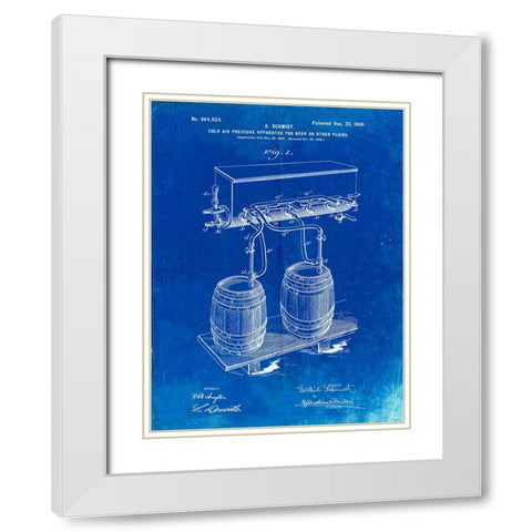 PP729-Faded Blueprint Beer Keg Cold Air Pressure Tap Poster White Modern Wood Framed Art Print with Double Matting by Borders, Cole