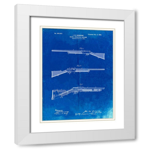 PP754-Faded Blueprint Browning Auto 5 Shotgun 1900 Patent Poster White Modern Wood Framed Art Print with Double Matting by Borders, Cole