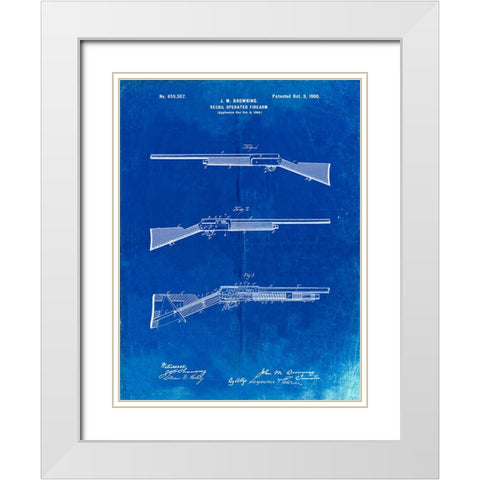PP754-Faded Blueprint Browning Auto 5 Shotgun 1900 Patent Poster White Modern Wood Framed Art Print with Double Matting by Borders, Cole