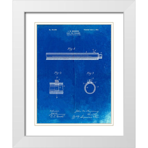 PP756-Faded Blueprint Browning Sight for Firearms Patent Poster White Modern Wood Framed Art Print with Double Matting by Borders, Cole