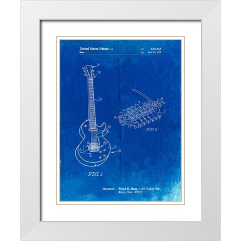 PP818-Faded Blueprint Floyd Rose Guitar Tremolo Patent Poster White Modern Wood Framed Art Print with Double Matting by Borders, Cole
