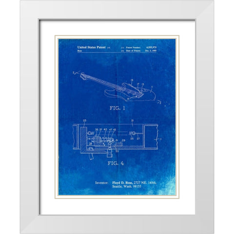 PP819-Faded Blueprint Floyd Rose Tremolo Patent Poster White Modern Wood Framed Art Print with Double Matting by Borders, Cole