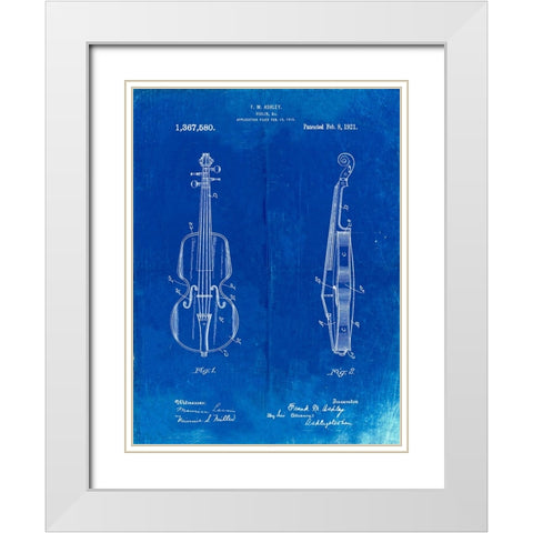 PP853-Faded Blueprint Frank M. Ashley Violin Patent Poster White Modern Wood Framed Art Print with Double Matting by Borders, Cole