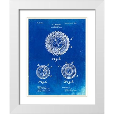PP856-Faded Blueprint Golf Ball 1902 Patent Poster White Modern Wood Framed Art Print with Double Matting by Borders, Cole