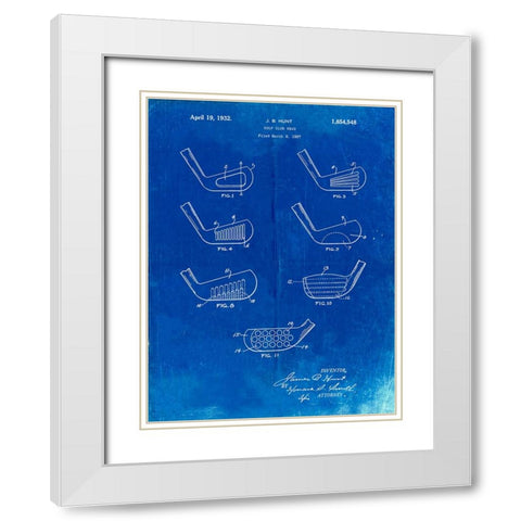 PP857-Faded Blueprint Golf Club Head Patent Poster White Modern Wood Framed Art Print with Double Matting by Borders, Cole