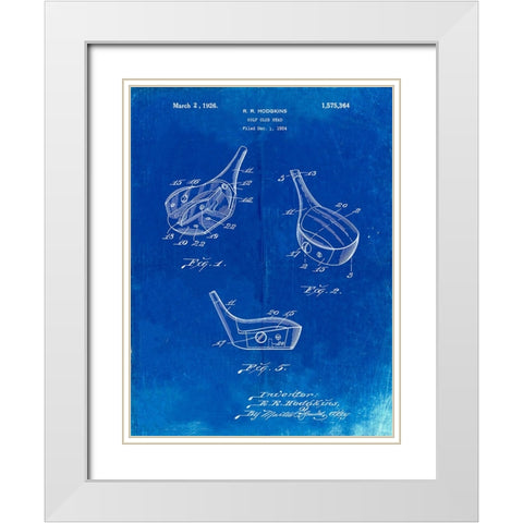 PP858-Faded Blueprint Golf Fairway Club Head Patent Poster White Modern Wood Framed Art Print with Double Matting by Borders, Cole