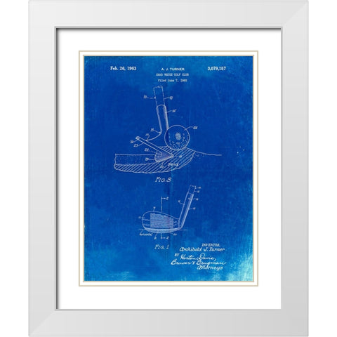 PP859-Faded Blueprint Golf Sand Wedge Patent Poster White Modern Wood Framed Art Print with Double Matting by Borders, Cole